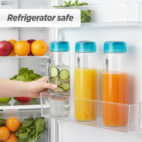 Image of Treo By Milton Hector Glass Bottle Set of 3, 1000 ml each I Leak Proof I Premium Glass I Food Grade-Bpa Free Material I Odour Proof I Easy To Carry Strap I Perfect for Home, Office, Blue