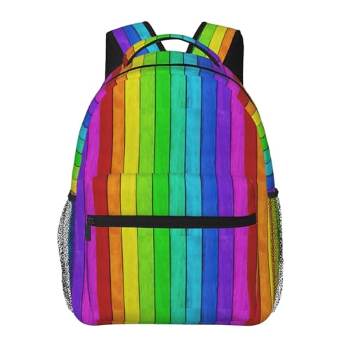 Mochila ligera arcoíris para evitar dolor de espalda en viajes