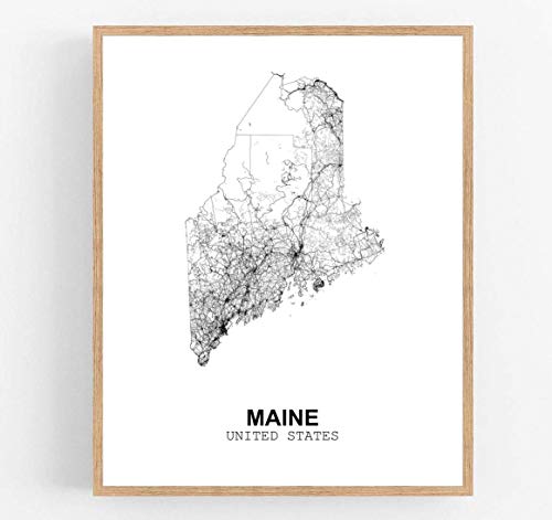 Eleville Kunstdruck, 20.3 x 25.4 cm, ungerahmt, Maine United States Country View Abstrakte Straße, moderne Karte, Kunstdruck, Wanddekoration, Büro, Heimdekoration, Art Heimeinweihung, wgn176 Cover