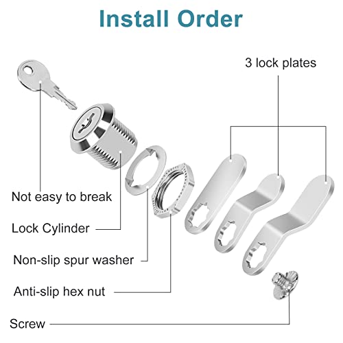 Pertinel Cam Locks Cabinet Lock Keyed Alike, 5/8'' (Length) Cylinder Fits on 3/8'' Max Panel Thickness, Secure File Drawer Mailbox RV Storage Replacement Set, Chrome-Finish Zinc Alloy (5/8 Inch 6Pcs) by Pertinel - Used condition - Image 6
