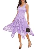 Meetjen Na Altura Do Joelho Vestidos De Cocktail Vestido De Renda Elástica 2024 Bainha Irregular Extravagante Vestidos De Balanço Fluido Lavanda Xl