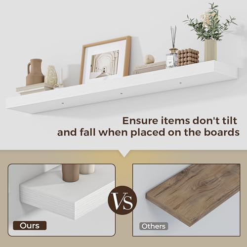 Heimlove 16W x 6.5D White Floating Shelves for Wall，40 cm Wall Shelves Set of 2 with Invisible Brackets for Bathroom Bedroom Kitchen Living Room Shelves for Wall Decor by Heimlove - Image 4