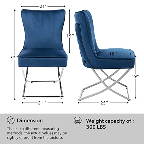 Loulens Elegance Velvet Dining Chairs, Luxury Comfortable Dining Room Chairs, Accent Upholstered Chairs With Stainless Steel Legs For Dining Living Room, Set Of 6, Dark Blue #TOP2