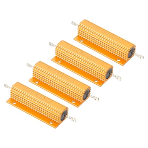 PATIKIL 100W 10K Ohm Aluminum Shell Resistor, 4 Pack Aluminum Housing Resistor Housed Case Wirewound Resistors Screw Tap Power Resistor 5% Tolerance, Golden