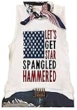 CHUNTIANRAN American Flag Let's Get Star Spangled Hammered Tank Tops Summer Basic Tee Shirts for Women 4th of July Tanks (White, X-Large)