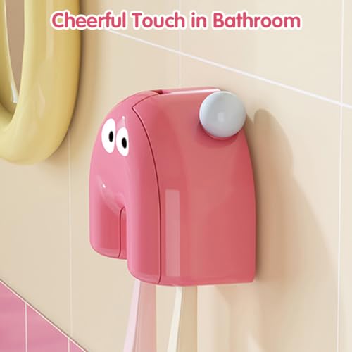 Image of HASTHIP Wall-Mounted Tooth Brush Holder Bathroom, with 2 Storage Slots, Cartoon Pink Wall Adhesive Toothbrush Storage Rack with Flip Up Lid, Bathroom Toothbrush Organizer for Kids, Adults