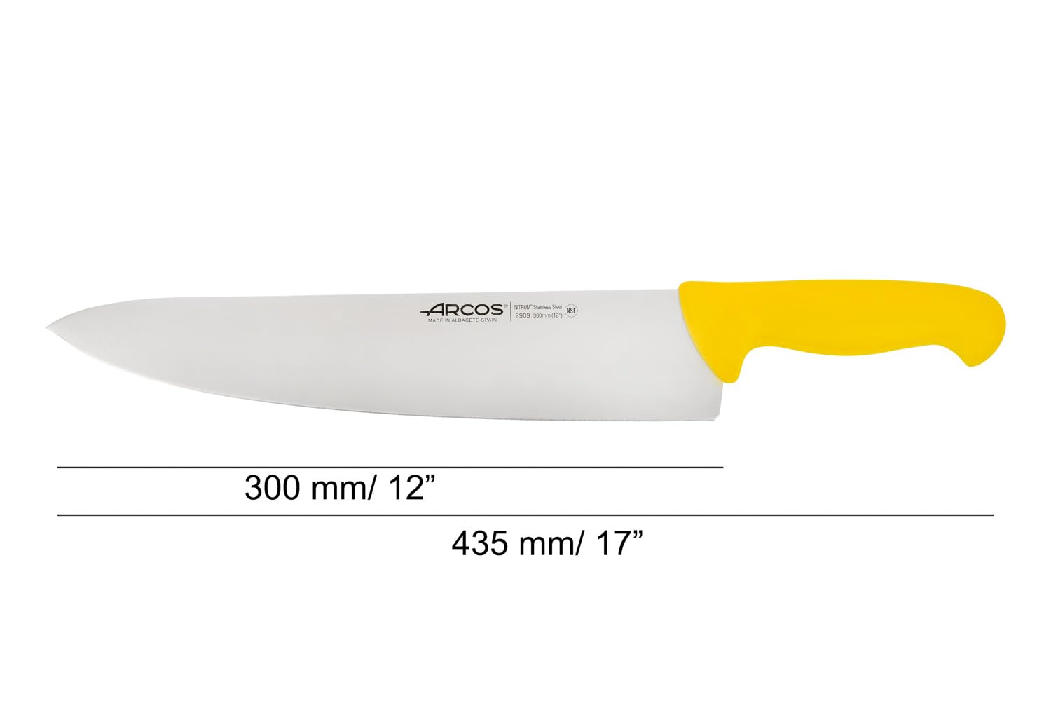 Arcos Serie 2900 Coltello da Chef Lama Acciaio Inossidabile Nitrum 300 mm Manico Polipropilene Giallo