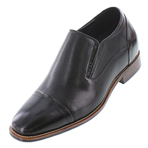 CALTO Men's Invisible Height Increasing Elevator Shoes - Black Premium Leather Slip-on Dress Loafers - 3 Inches Taller - Y10657 - Size 9 D(M) US