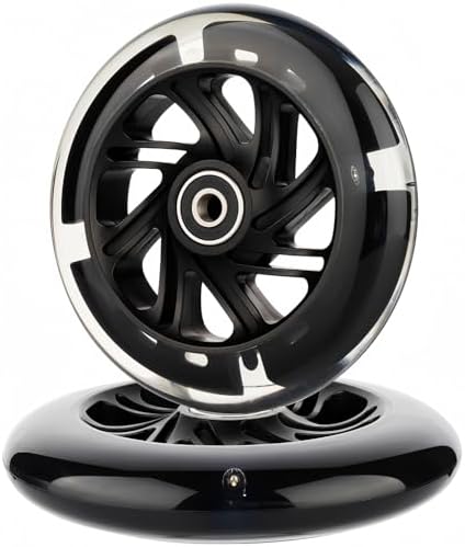 AOWISH 120mm Light-up Scooter Wheels Pair 120mm X 24mm Scooters LED Flash Front Wheels Replacement w/Bearings ABEC-9 for Micro Kickboard, 3-Wheeled Push Scooters (Black)