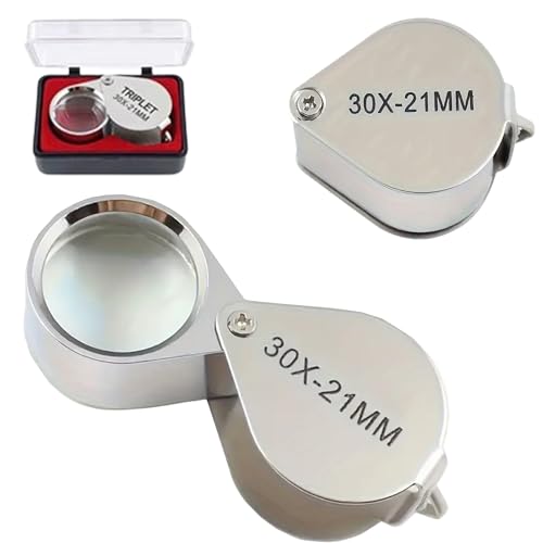 Jewellers Loupe 30X Magnifying Glass – Folding Pocket Metal Eye Loupe for Jewellery, Coins, Gems, Watches, Stamps & Plants – Portable Magnifier for Precision Viewing