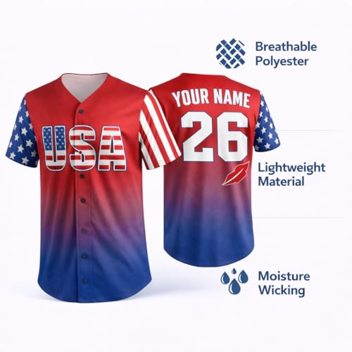 Camiseta de béisbol personalizada para el 250 aniversario de EE. UU., diseño patriótico 1776-2026 miniatura 4