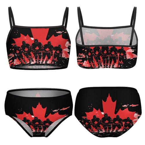 Canadian Ice Hockey Player Vintage Maple Leaf Girls Swimsuits Two Piece Bikini Sets Beach Sport Swimwear Bathing Suit3