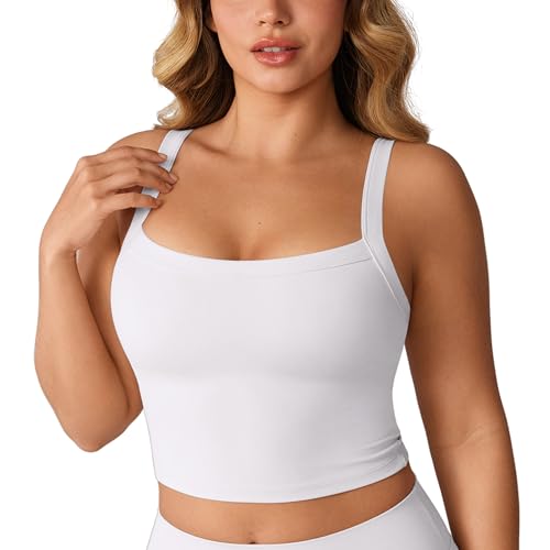 Image of UNISSU Hugcurve Adjustable Longline Sports Bra Square Neck Workout Tank Crop Tops for Women with Built in Bra Padded Camisole