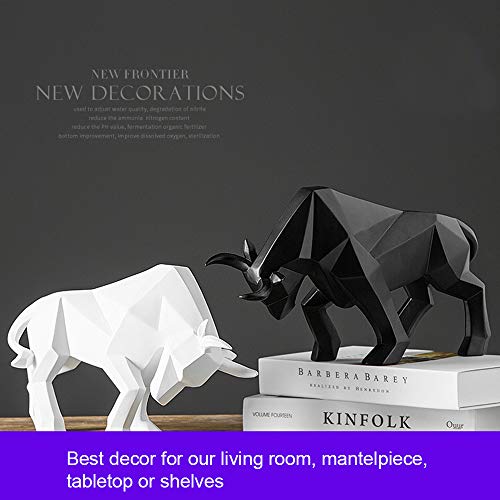 Asnomy Polyresin White Bull Figurine Home Decor, Abstract Ox Sculptures Home Decor, Originality Home Decoration Furnishing Animal Ornament Resin, Geometric Surface Statues Home Decor Ornament Figures #TOP5