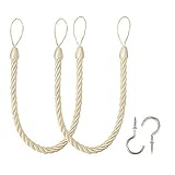 BEL AVENIR Curtain Ropes Tiebacks Tie-Backs, Curtain Handmade Holdbacks with 2 Metal Screw Hooks (Beige, 2pack)