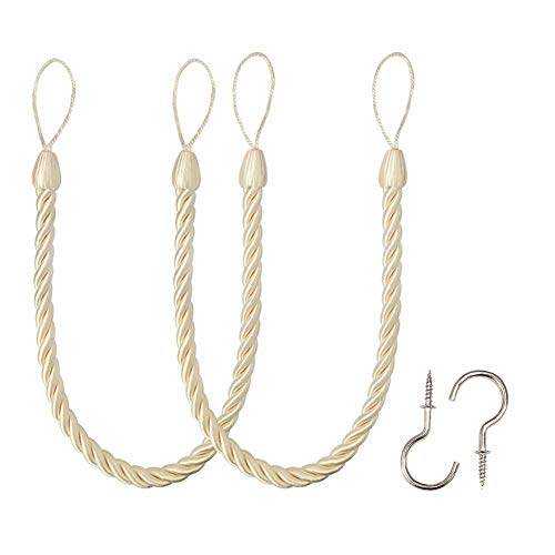 BEL AVENIR Curtain Ropes Tiebacks Tie-Backs, Curtain Handmade Holdbacks with 2 Metal Screw Hooks (Beige, 2pack) by BEL AVENIR - Used condition - US$7.84
