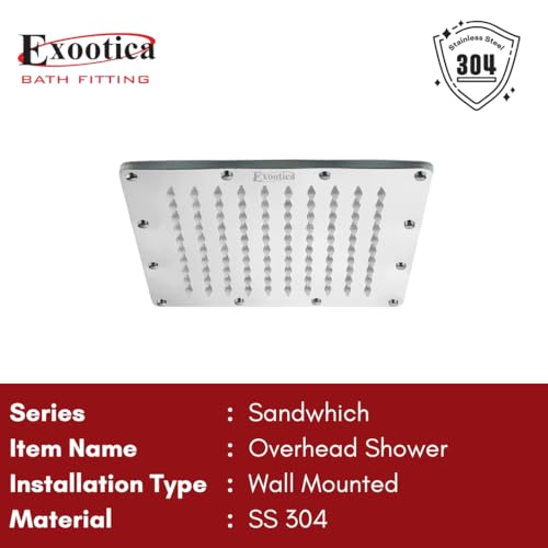 Image of Stainless Steel 304 Shower Head | 1Pc, 6 x 6In Size, Silver | Heavy Metal, Ultra Slim Square Luxury Bathroom Overhead Shower - Sandwhich