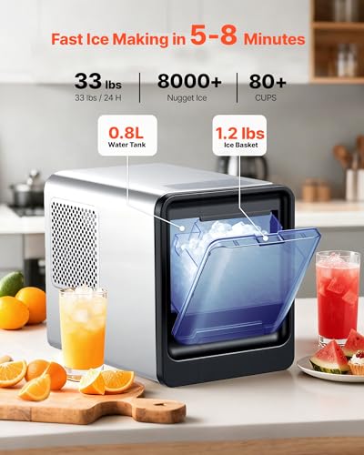 Image of VEVOR Countertop Ice Maker, 33 lbs per Day, Self-Cleaning Portable Machine with Scoop, Drawer-Style Ice Access, Nugget Ice-Making Machine with Chewable ICES for Home, Kitchen, Office, Bar & Party