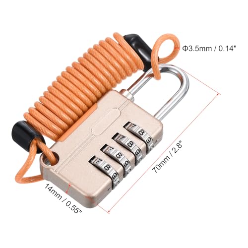 Image of PATIKIL 1 Pack 4 Digit Combination Lock, Helmet Padlock Cable Lock Gym Locker Lock with 3.28Ft Flexible Security Steel Lock Wire for Bike Locker Travel Luggage, Yellow