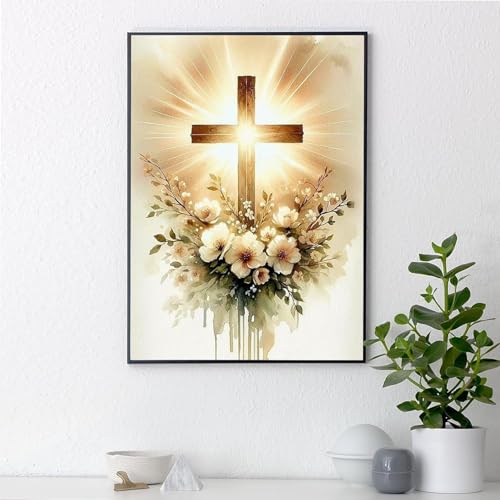 Image of MjhRcll Crucifixion Stamped Cross Stitch Kits, Cross Stitch Ornament Kits for Adults Beginners, Counted Embroidery Needlepoint Kits Home Decor 12x16 Inch
