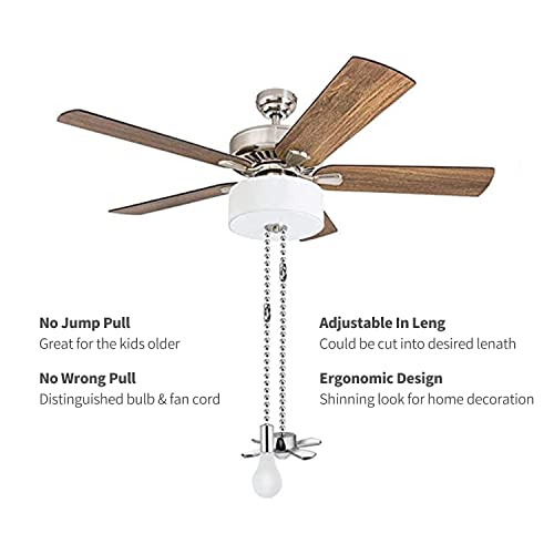 Image of Ceiling Fan Pull Chain,24Inch Extra Long with Decorative Frosted Glass Bulb and Fan Cord,Fit All Standard 3mm Diameter Ceiling Fans(Light Nickel)
