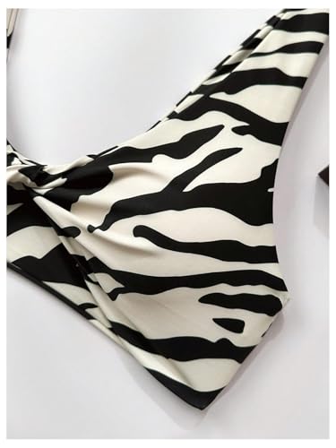 GORGLITTER Women's Zebra Striped Swimsuit 2 Piece Twist Front High Cut Hipster Bikini Bathing Suit3