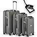Produktbild PCG THE HARD CASE Koffer Set [Grau 3-teilig] -Premium Hartschalenkoffer-mit TSA Schloss-4 Rollen-Leichter Reisekoffer- robust & stabil -Trolley mit Teleskoparm