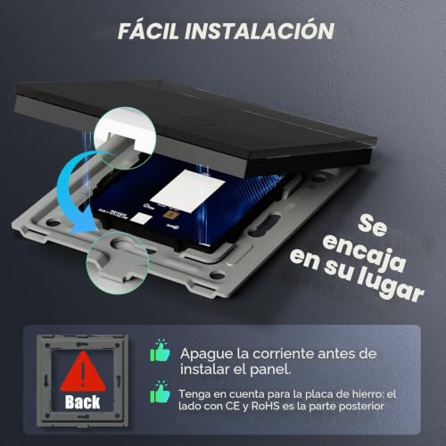 Miniatura 8 de Bseed Interruptor De Pared Wifi, Interruptor Inteligente 1 Gang 1 Via 1 Gang 1 Via, Compatible Con Alexa, Google Home, Control De App Y Función De Temporizador, Pantalla Táctil Nergo Se Necesita Neutro