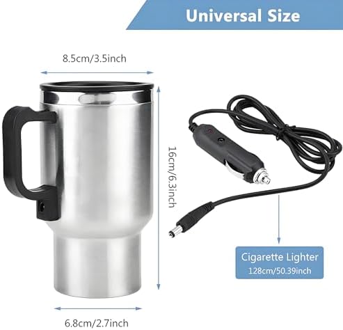 TARSHYRY Heated Travel Mug Cup,12V 450ml Electric Incar Stainless Steel Travel Heating Cup Coffee Tea Car Cup Mug