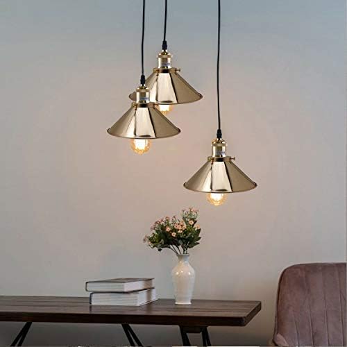 Tier 3 Light Pendant Ceiling Lamp, Modern Hanging E27 Cluster Adjustable Indoor Pendant, 22cm Metal Shade, Living Room, Kitchen, Hallway, Office, Bedroom Fixture, Set of 3 Light Lamp (French gold)
