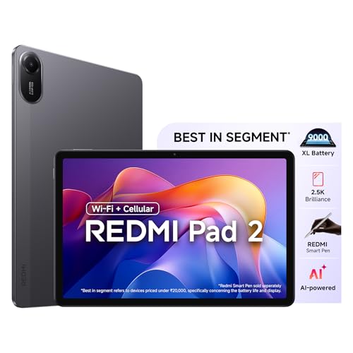 Redmi Pad 2 Wi-Fi + Cellular Smart Pen 1S, 27.94cm(11") Model, 2.5K Sharp & Clear Display, 8GB, 256GB, All Day & More 9000mAh Battery, AI-Enabled, Dol