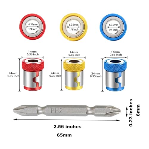Image of 3 pieces of reinforced magnetic screw ring clamp, equipped with a set of 3 screws, compatible with 1 /4 inch 6.35mm hexagonal screwdriver and electric drill bit universal screwdriver head magnetic ring