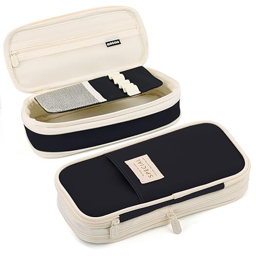 MAMUNU Expandable Pencil case with compartments, Large Capacity Pencil Cases Pencil Bag Pouch Adults, Portable Pencil Case Large School Stationery Organizer, Makeup Cosmetic Bag (Black)