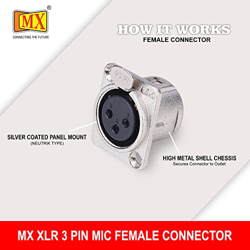 Image of MX 3 Pin XLR Microphone Connector pin Pure Copper Nickel Plated Pins1 for High Conductivity microphone (3-Pin XLR Female Panel, Pack of 4, Female Connector)
