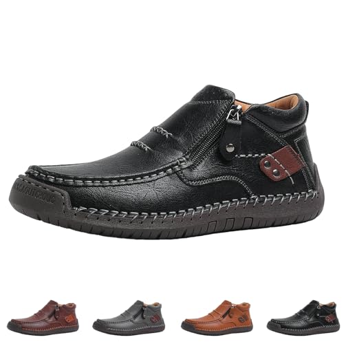 The First Young Driving Boots Men, Men’s Handmade Premium Leather Slip-On Driving Boots Outdoor &Travel - Main Image