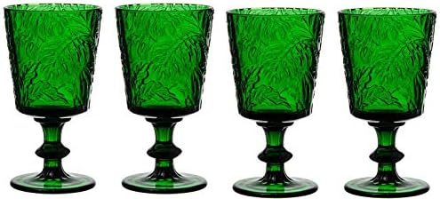 Jomop Handmade Pressed Colored Stemmed Wine Glasses Set Green Set of 4 Retro (4, Wine Goblet)