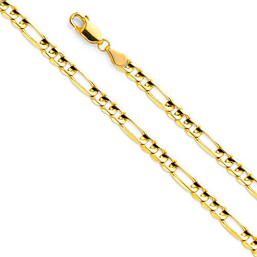 The World Jewelry Center 14k REAL Yellow Gold 4.5mm, 4mm, 3mm, 2.5mm, 2mm, 1mm Solid Figaro Chain Necklace with Lobster Claw Clasp