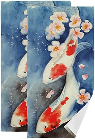 Lhammer Spring Koi Fish Bathroom Hand Towels Japanese Watercolor Kitchen Dish Towel Fingertip Guest Towel Washcloths for Hotel Spa Home Holiday Decoration Sports Gym Yoga Shower Soft Absorbent
