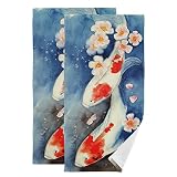 Lhammer Spring Koi Fish Bathroom Hand Towels Japanese Watercolor Kitchen Dish Towel Fingertip Guest