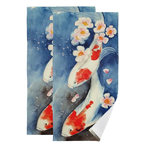 Lhammer Spring Koi Fish Bathroom Hand Towels Japanese Watercolor Kitchen Dish Towel Fingertip Guest Towel Washcloths For Hotel Spa Home Holiday Decoration Sports Gym Yoga Shower Soft Absorbent #TOP1