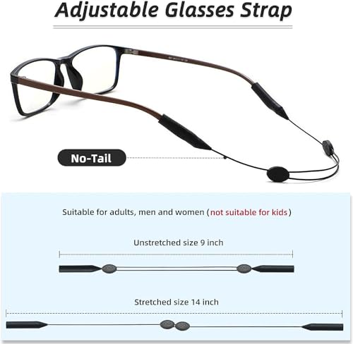 Image of Feora9X Adjustable Eyeglass Strap With Ear Support, Sunglass Lanyard Neck Cord Retainer, Anti-slip Specs Holder for Glasses