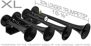 Vixen Horns Train Horn for Truck/Car. 4 Air Horn Black Trumpets (XLong). Super Loud dB. Fits 12v Vehicles Like Semi/Pickup/Jeep/RV/SUV VXH4124XLB