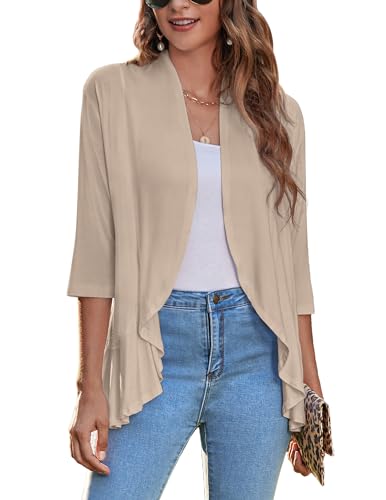 Image of Zeagoo Women's Open Front Cardigan 2026 Spring Summer Lightweight 3 /4 Sleeve Draped Ruffles Cardigans S-3XL