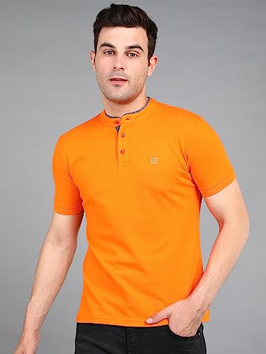 Image of Urbano Fashion Men's Solid Slim Fit Half Sleeve Cotton Polo T-Shirt with Mandarin Collar