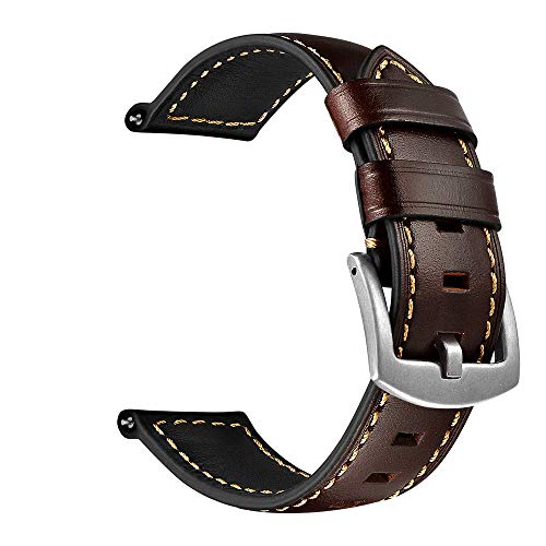 OXWALLEN Compatible with Samsung Active/Active 2, Samsung Galaxy Watch 42mm, Gear Sport, Vivoactive 3 Quick Release Watch Band, fit 20mm Mens Watches - Chocolate/Silver