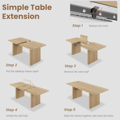 Image of GarveeHome Rectangular 63 inch-82.7 inch Extendable Dining Table with Round Corner