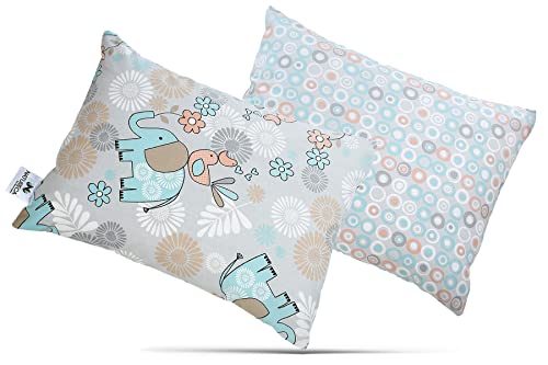 NATURECA Lot de 2 Oreiller Enfant avec Taie d'oreiller, Petit Coussin pour Enfant de 18 Mois, Housse d'oreiller de lit pour bébé 100 % Coton, Machine a Laver Enfant Coussin Cover