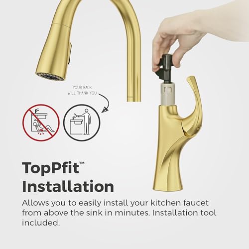 Pfister Miri 2.0 Kitchen Faucet with Pull Down Sprayer and Soap Dispenser, Single Handle, High Arc, NSF Certified, Brushed Gold Finish, F5297MRRBG by Pfister - Image 4