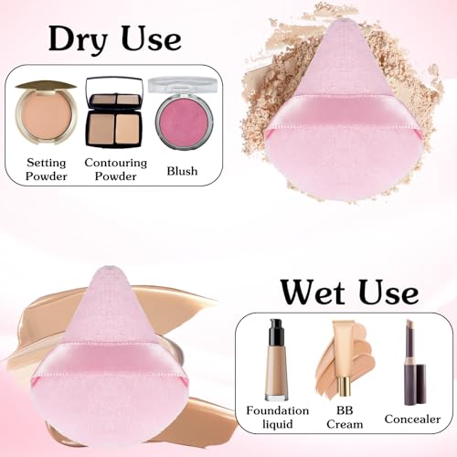Grevosea 12 Pcs Makeup Puffs, Mini Triangle Powder Puff Reusable Finger Setting Powder Puff Small Makeup Sponge Beauty Blender for Women Face Powder Foundation Cosmetic (6 Colors)