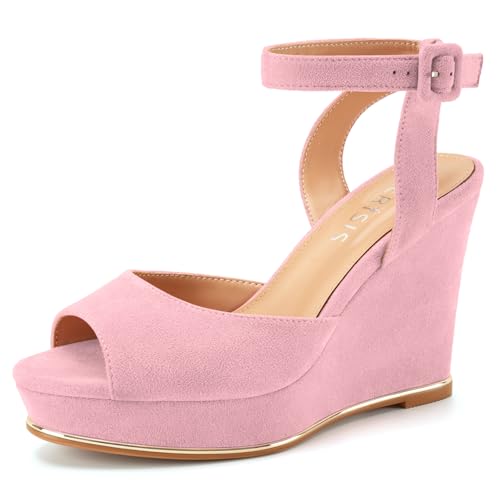 Image of Women's Dressy Platform Wedge Sandals Gold Wedges Peep Toe Patent High Heels Slingback Heeled Comfortable Ankle Strap Shoes